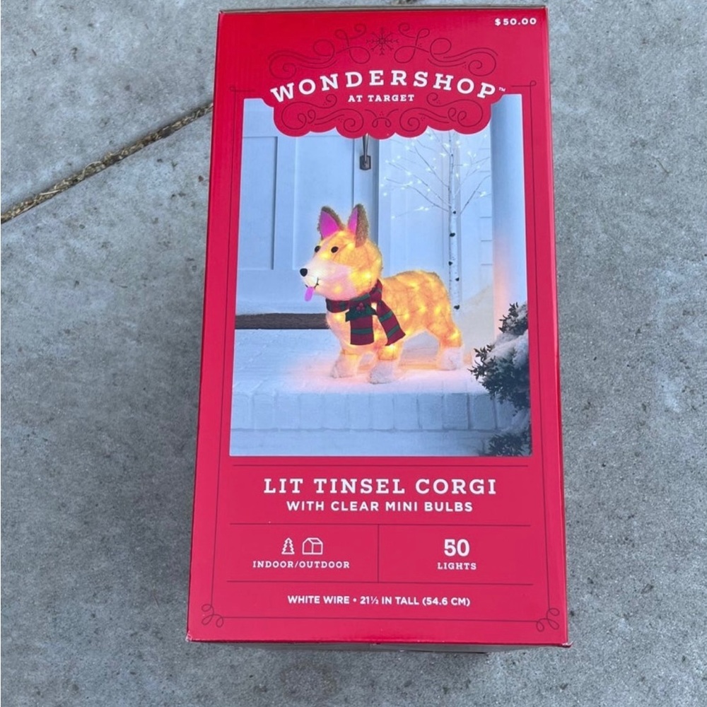 21.5" Wondershop Tinsel Lit Corgi Christmas Yard Sculpture Display